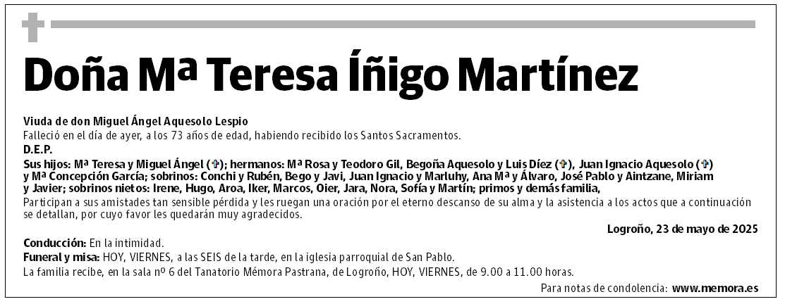 Doña Mª Teresa Íñigo Martínez