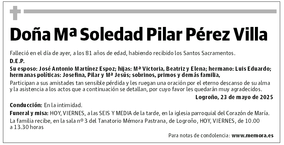 Doña Mª Soledad Pilar Pérez Villa