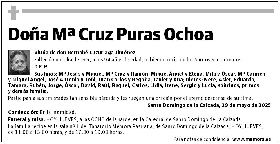 Doña Mª Cruz Puras Ochoa