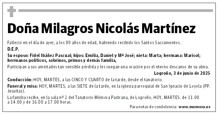 Doña Milagros Nicolás Martínez
