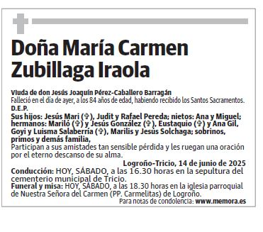 Doña María Carmen Zubillaga Iraola