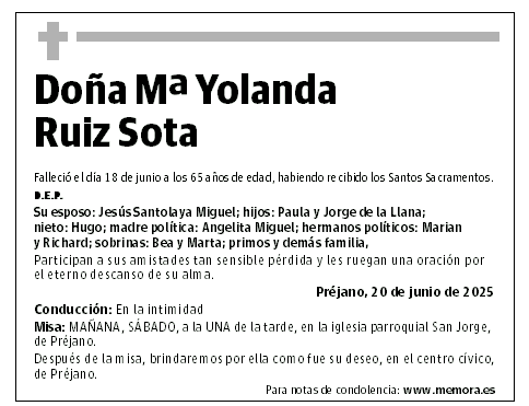 Doña Mª Yolanda Ruiz Sota