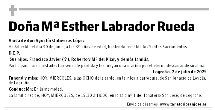 Doña Mª Esther Labrador Rueda