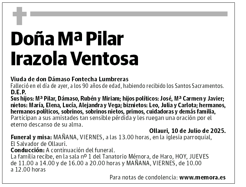 Doña Mª Pilar Irazola Ventosa