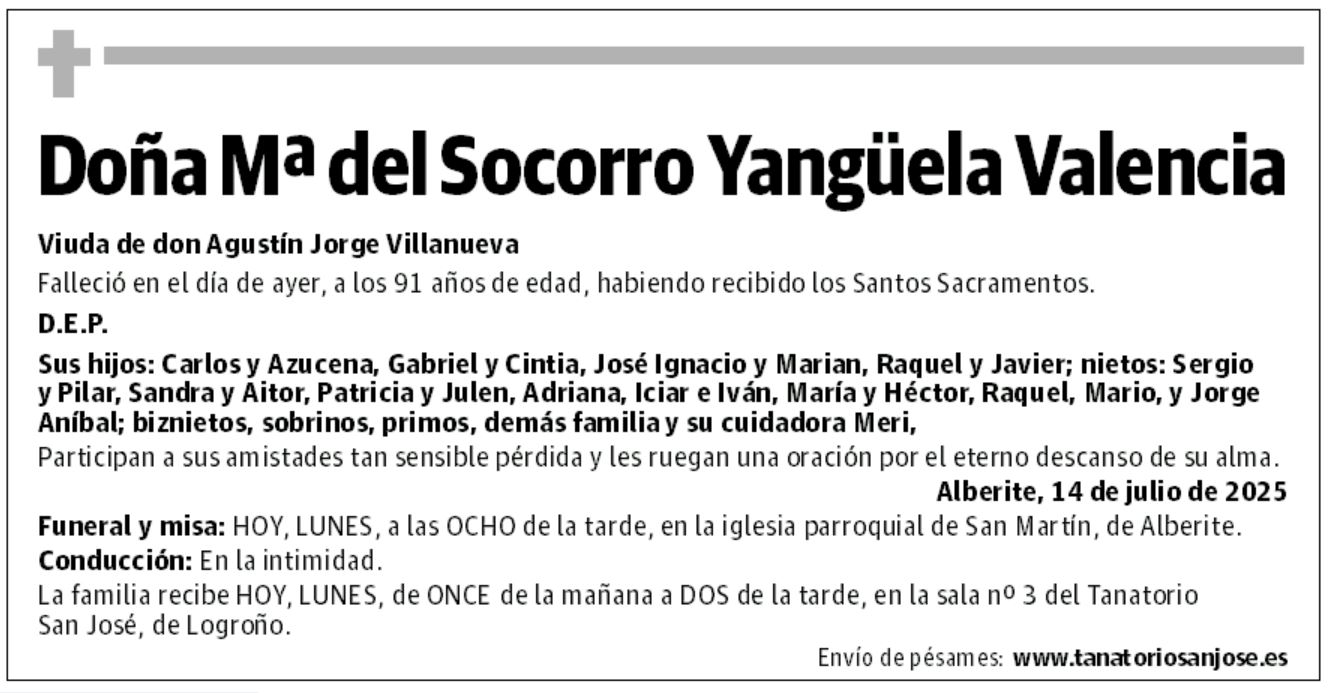 Doña Mª del Socorro Yangüela Valencia