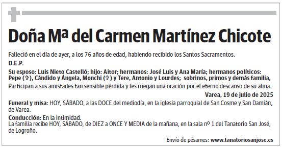 Doña Mª del Carmen Martínez Chicote