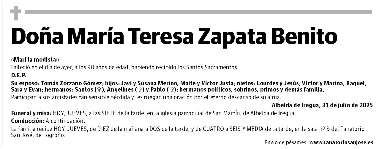 Doña María Teresa Zapata Benito