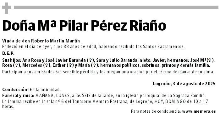 Doña Mª Pilar Pérez Riaño