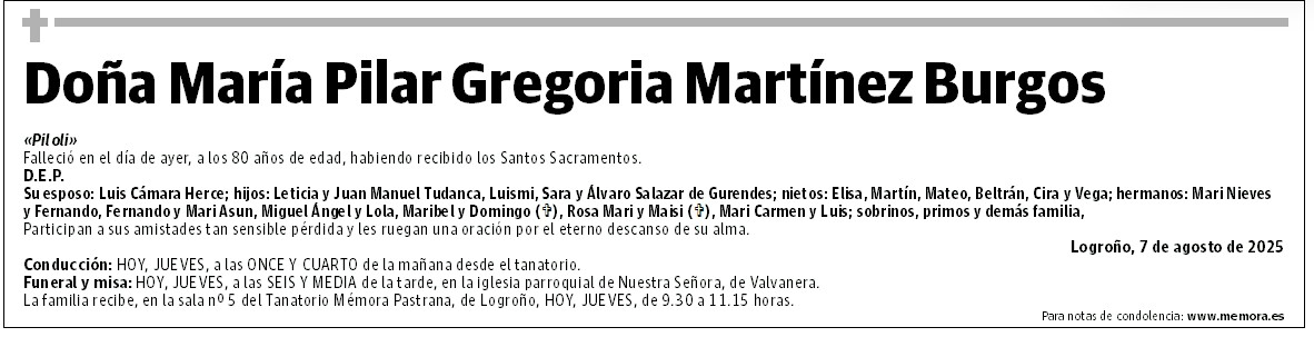 Doña María Pilar Gregoria Martínez Burgos