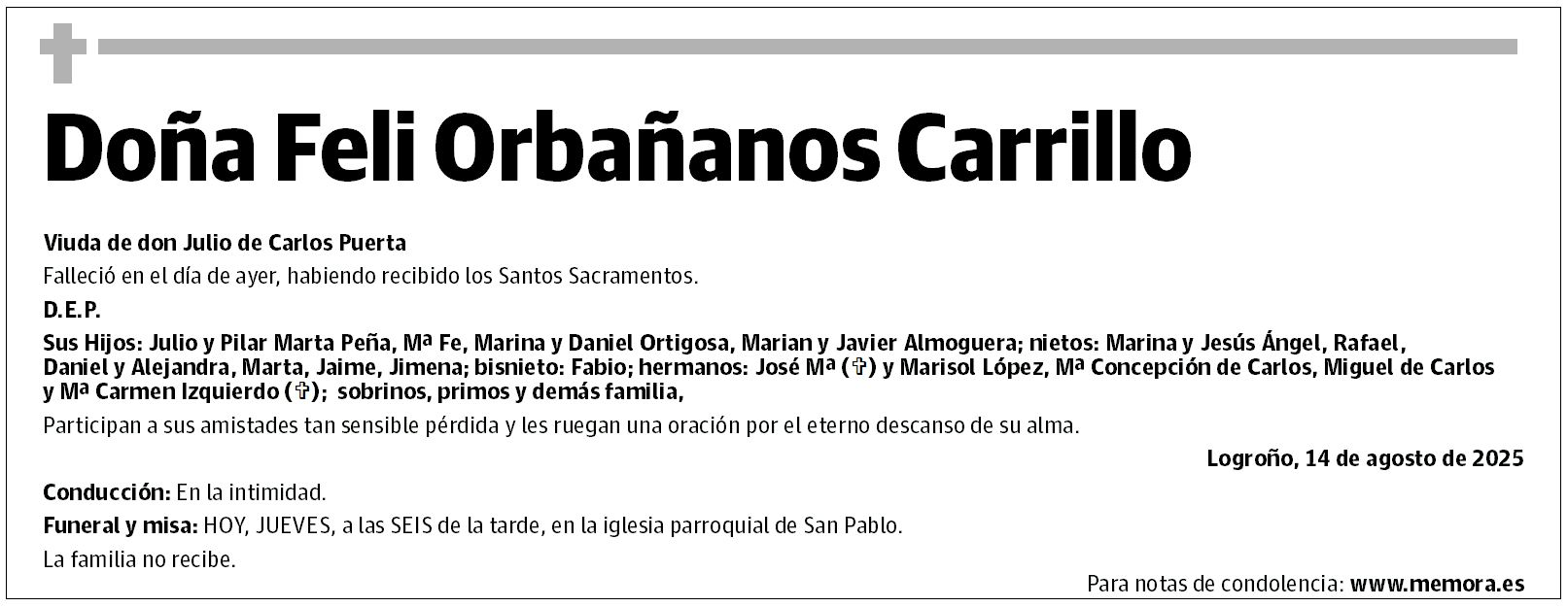 Doña Feli Orbañanos Carrillo