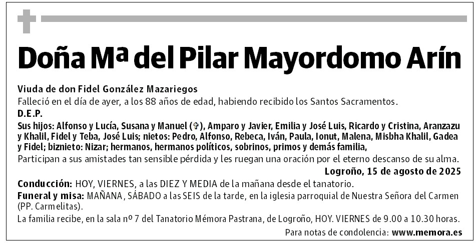 Doña Mª del Pilar Mayordomo Arín