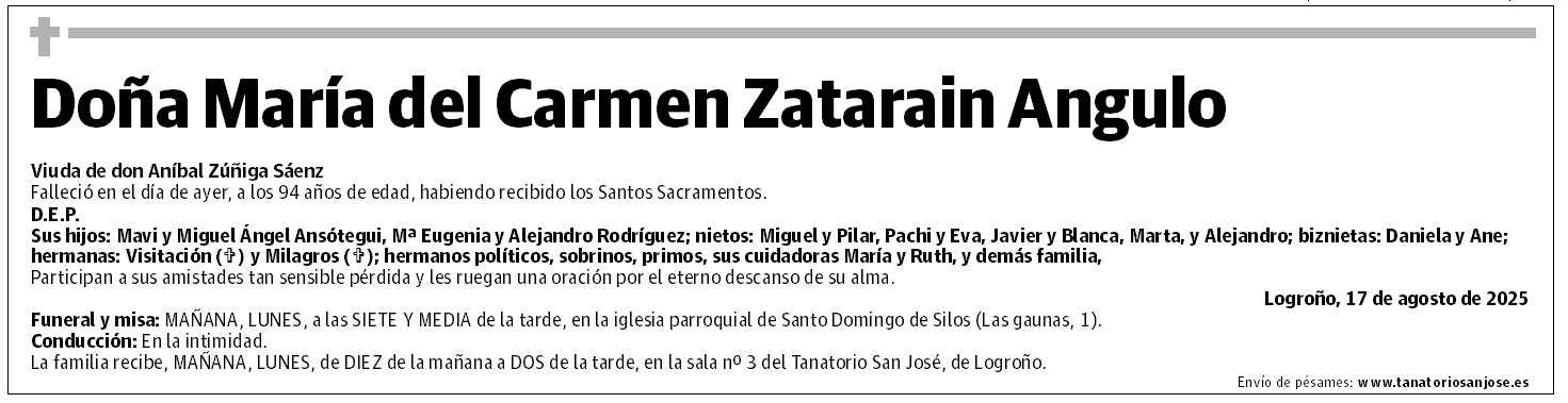 Doña María del Carmen Zatarain Angulo
