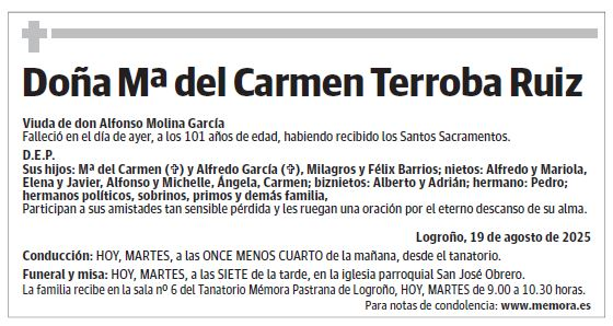 Doña Mª del Carmen Terroba Ruiz