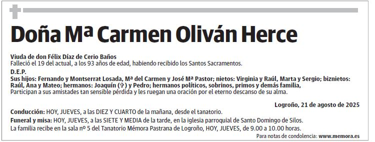 Doña Mª Carmen Oliván Herce