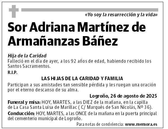 Sor Adriana Martínez de Armañanzas Báñez