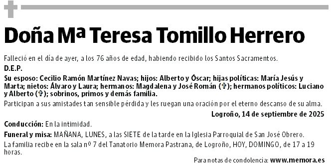 Doña Mª Teresa Tomillo Herrero
