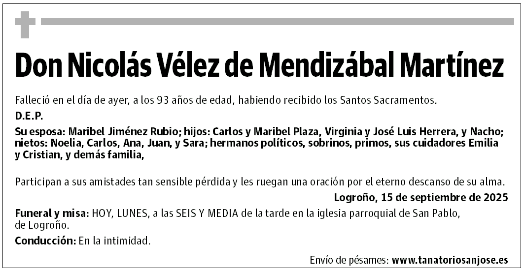 Don Nicolás Vélez de Mendizábal Martínez