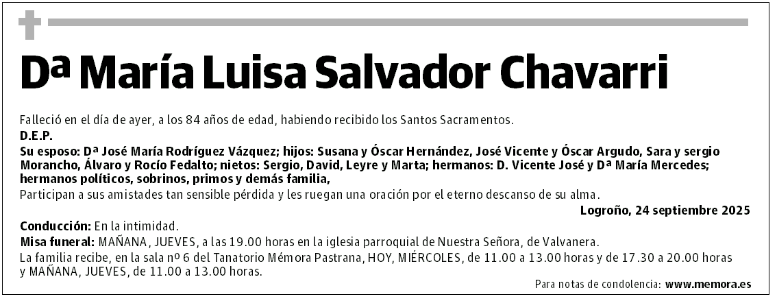 Dª María Luisa Salvador Chavarri