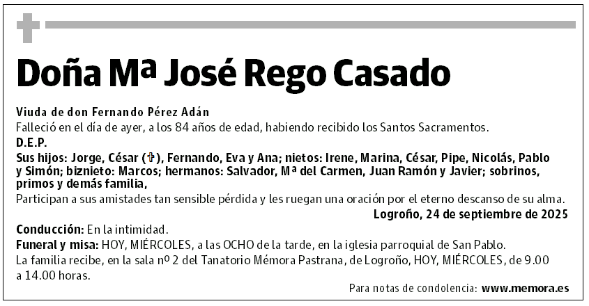Doña Mª José Rego Casado