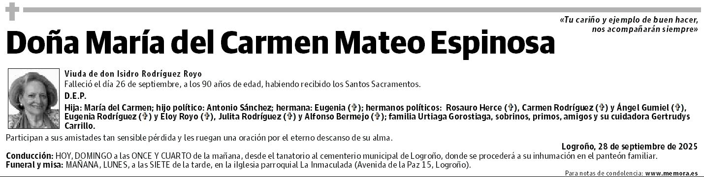 Doña María del Carmen Mateo Espinosa
