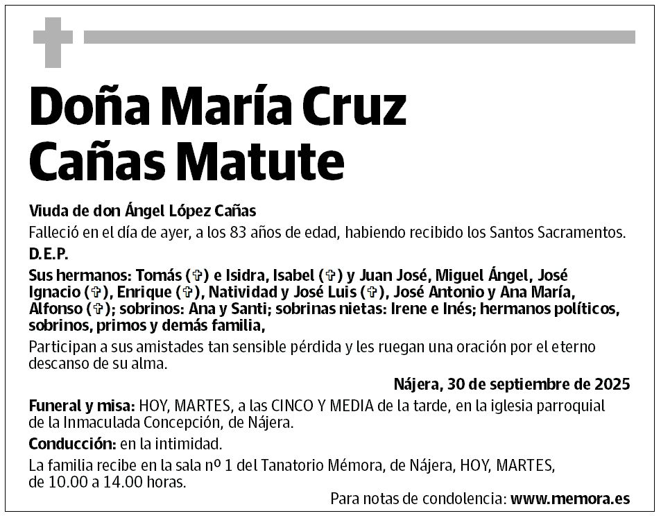 Doña María Cruz Cañas Matute