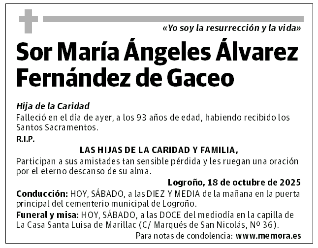 Sor María Ángeles Álvarez Fernández de Gaceo