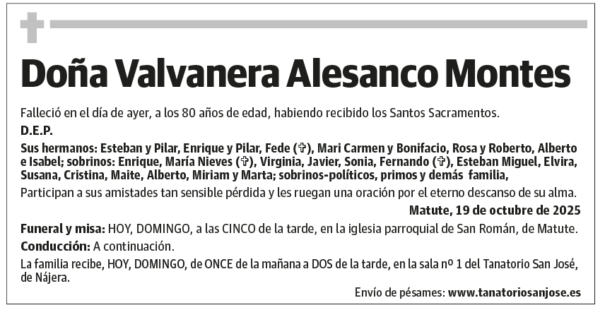 Doña Valvanera Alesanco Montes