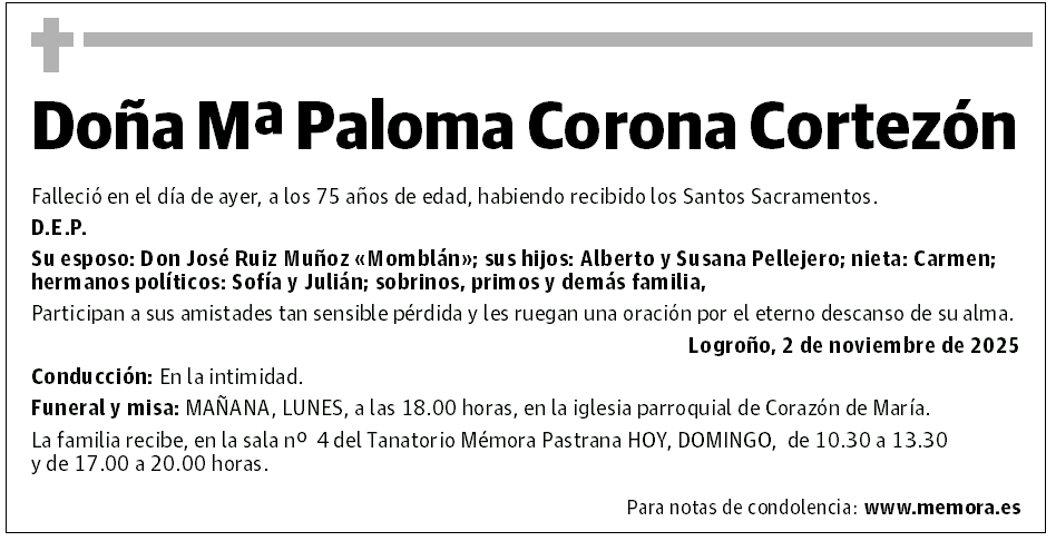 Doña Mª Paloma Corona Cortezón