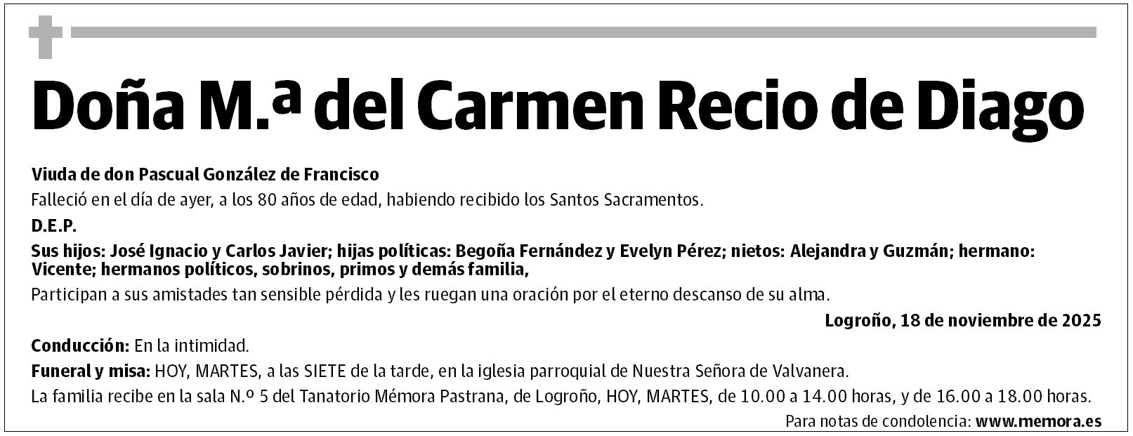 Doña M.ª del Carmen Recio de Diago
