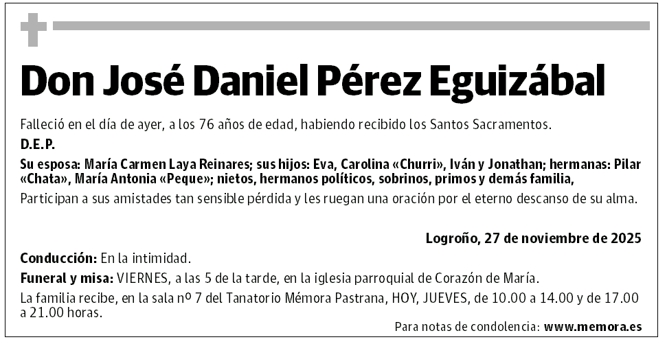 Don José Daniel Pérez Eguizábal