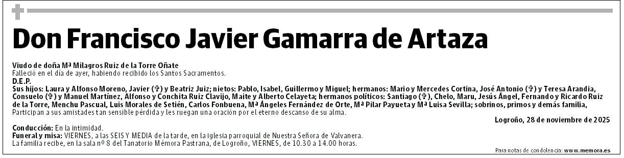 Don Francisco Javier Gamarra de Artaza