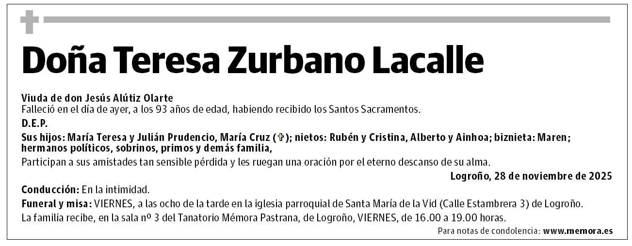 Doña Teresa Zurbano Lacalle