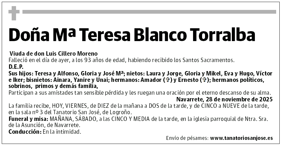 Doña Mª Teresa Blanco Torralba