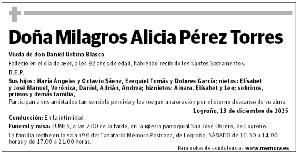 Doña Milagros Alicia Pérez Torres