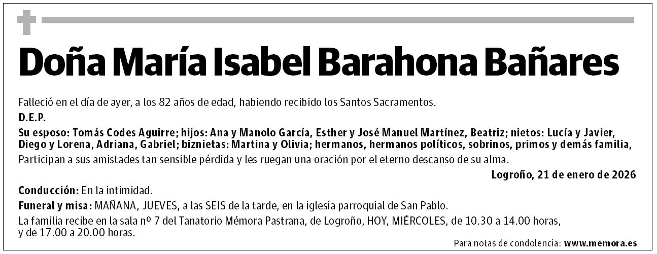 Doña María Isabel Barahona Bañares