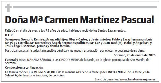 Doña Mª Carmen Martínez Pascual