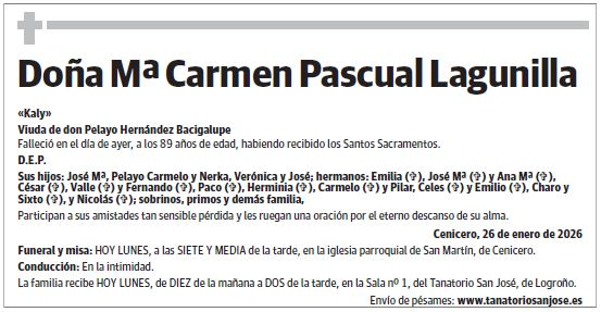 Doña Mª Carmen Pascual Lagunilla