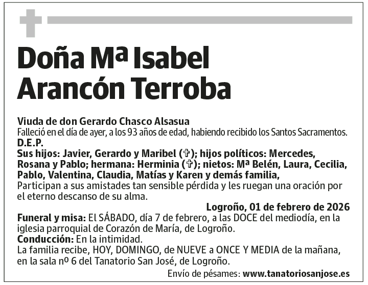 Doña Mª Isabel Arancón Terroba
