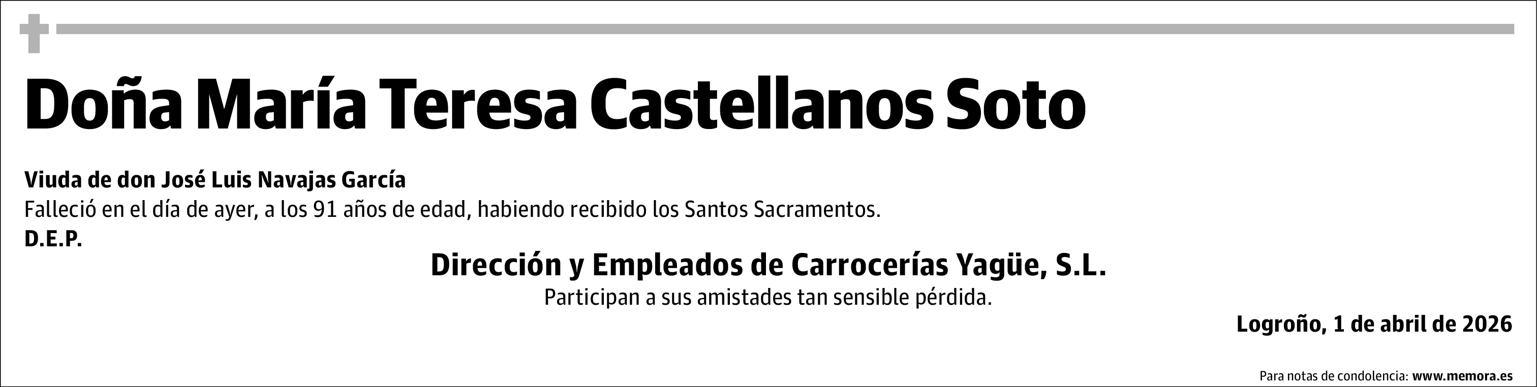 María Teresa (car. Yagüe)) Castellanos Soto