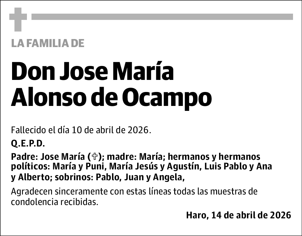 Esquela Jose Maria Alonso de Ocampo