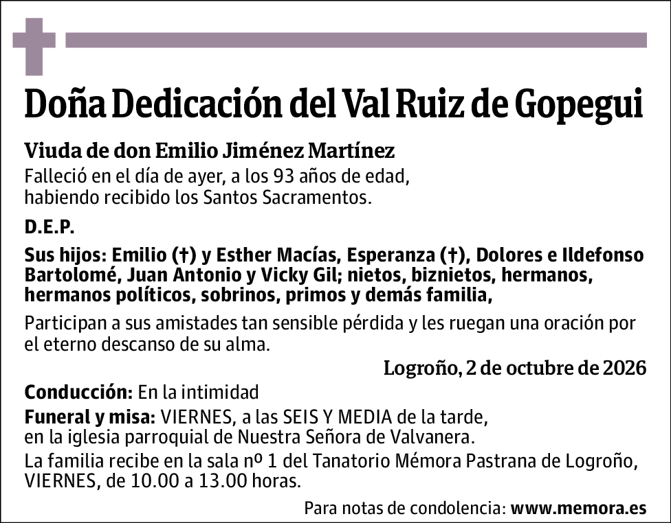 Dedicación del Val Ruiz de Gopegui