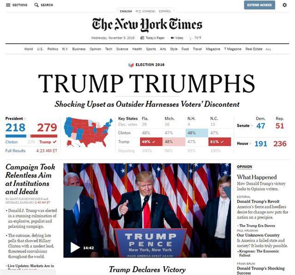 El triunfo de Trump, en las portadas de los periódicos