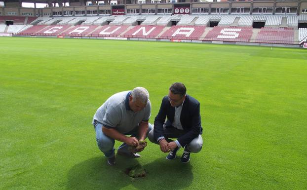 El Ayuntamiento aprovecha el parón liguero para mejorar el césped de Las Gaunas