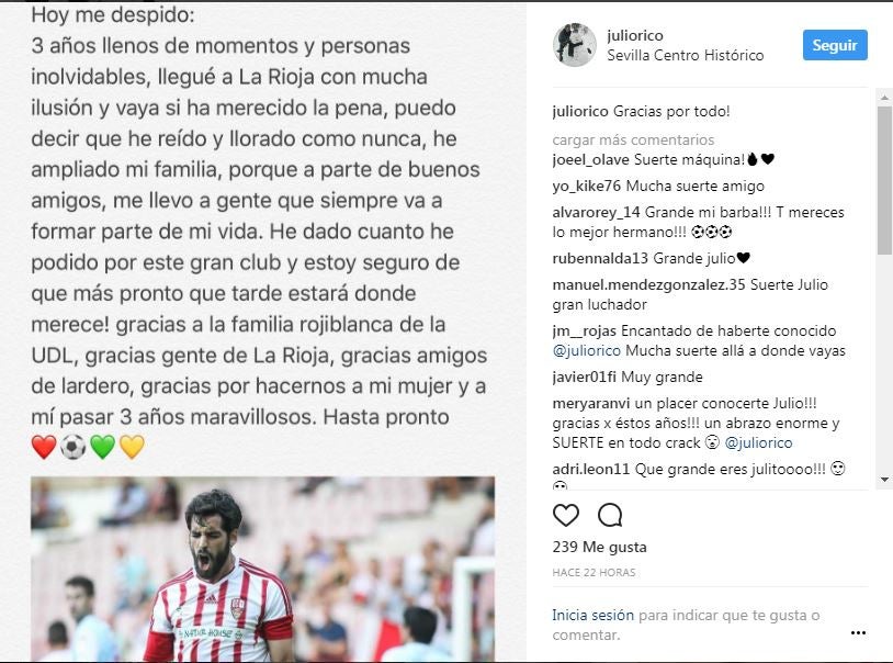Julio Rico se despide de la afición riojana