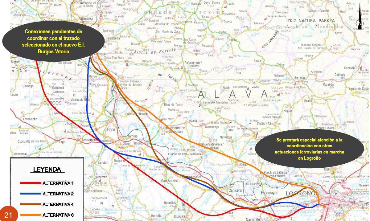 Fomento baraja cuatro posibilidades para el AVE Logroño-Miranda, y descarta definitivamente el Logroño-Castejón