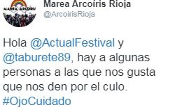 'Marea Arcoiris Rioja' recrimina a Taburete por un tuit en el que manda «a tomar por el culo» a un tuitero