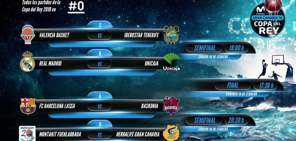 Barça-Baskonia y Madrid-Unicaja, duelos estelares en la Copa del Rey