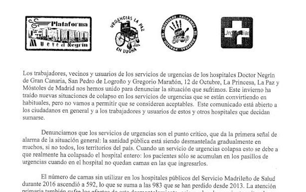 Marea Blanca recoge firmas contra el colapso de Urgencias