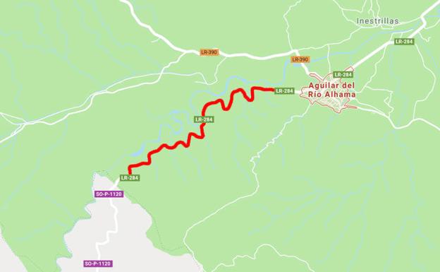 Corte total por obras en la LR-284 en el tramo que une Aguilar con la provincia de Soria