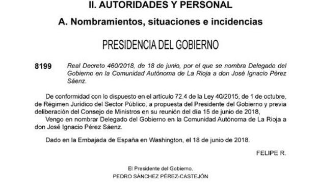 El Rey nombra delegado a Pérez Saénz... en Washington